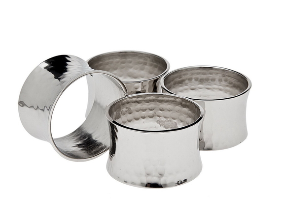 Godinger 55102 Hmmrd Concave Napkin Rings S/4