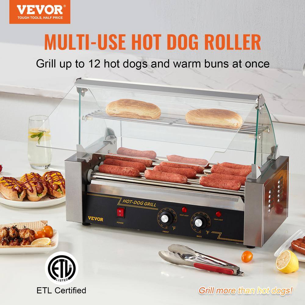 VEVOR Hot Dog Roller 5 Rollers 12 Hot Dogs Capacity Stainless Sausage Grill Cooker Machine ETL Certified GDSKCJG51000WXLEYV1