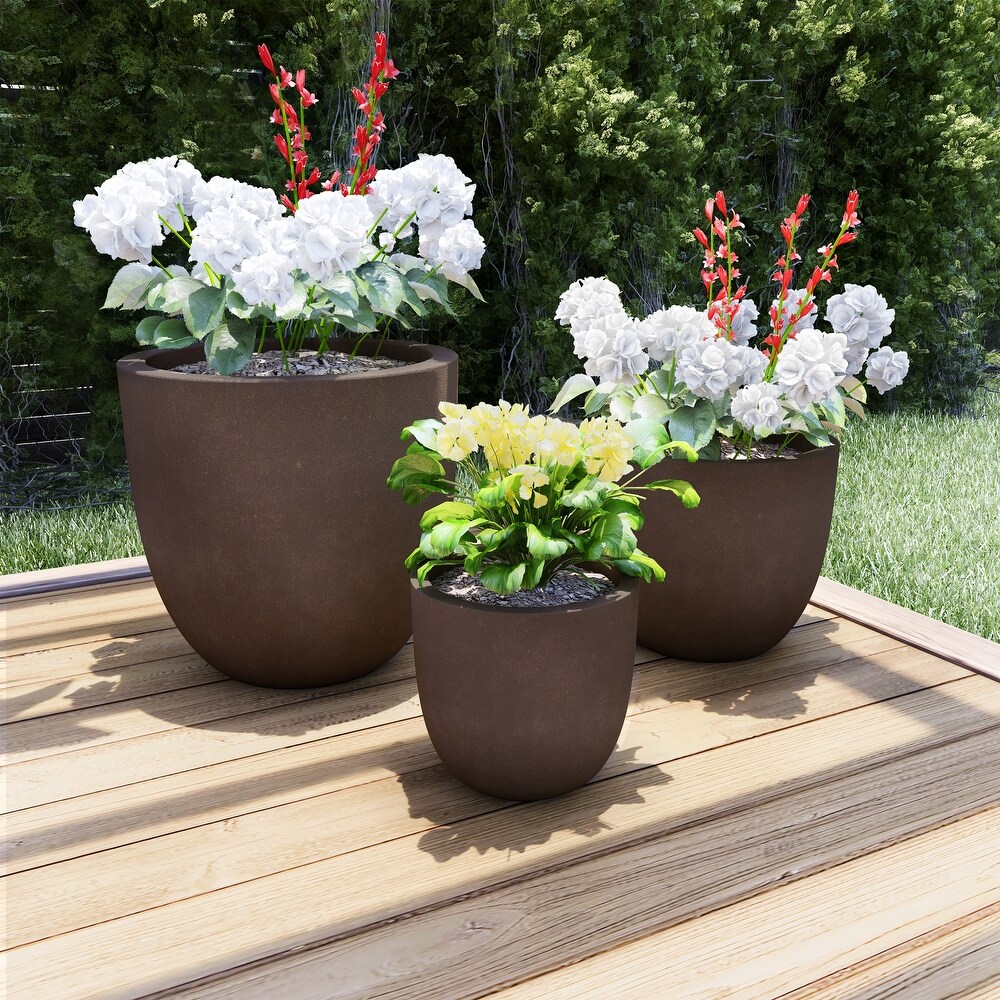 Fiber Clay Plant Pots �C Set of 3 Modern Tapered Indoor/Outdoor Planters with Drainage Holes by Pure Garden