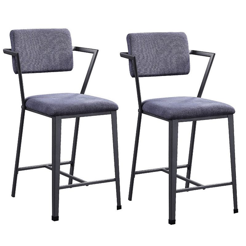 Fabric Upholstered Metal Counter Height Chair， Set of 2，Gray and Black