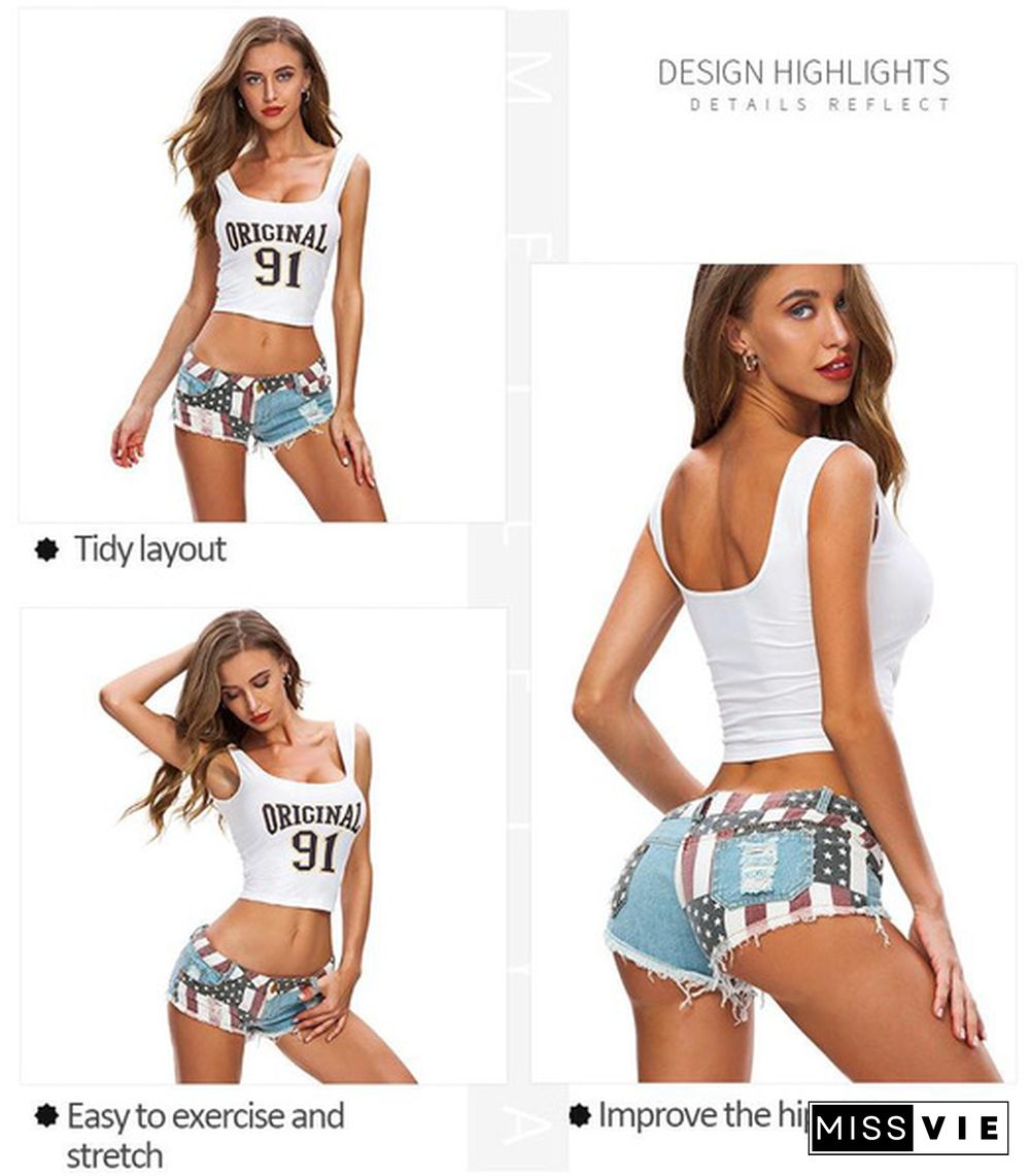 Fashion USA American Flag Print Sexy Summer Women Denim Short Shorts US Flag Casual Shorts Jeans