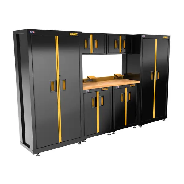 DEWALT 126 Wide， 7 Piece Welded Storage Suite with 2， 2-Door Base Cabinets and Wood Top