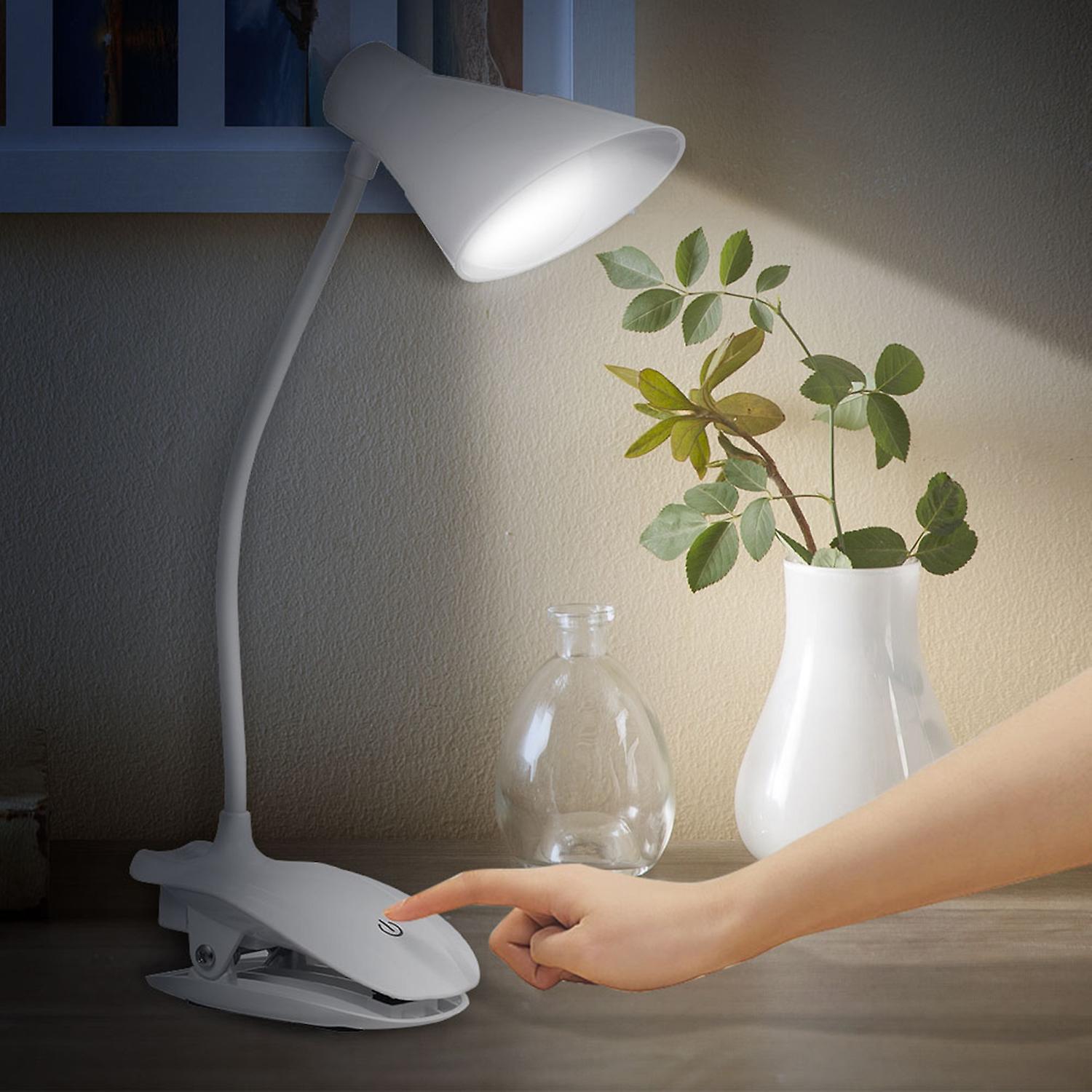 White Led Clip Reading Light Clip On Light Battery Operated， Usb Rechargeable Book Light， Dimmable Touch Bedside Lamp， Portable Desk Lamp With Good Ey