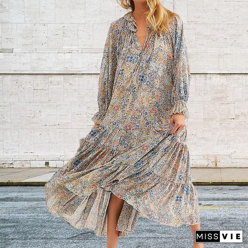 Long Sleeve Casual Floral Women Dress