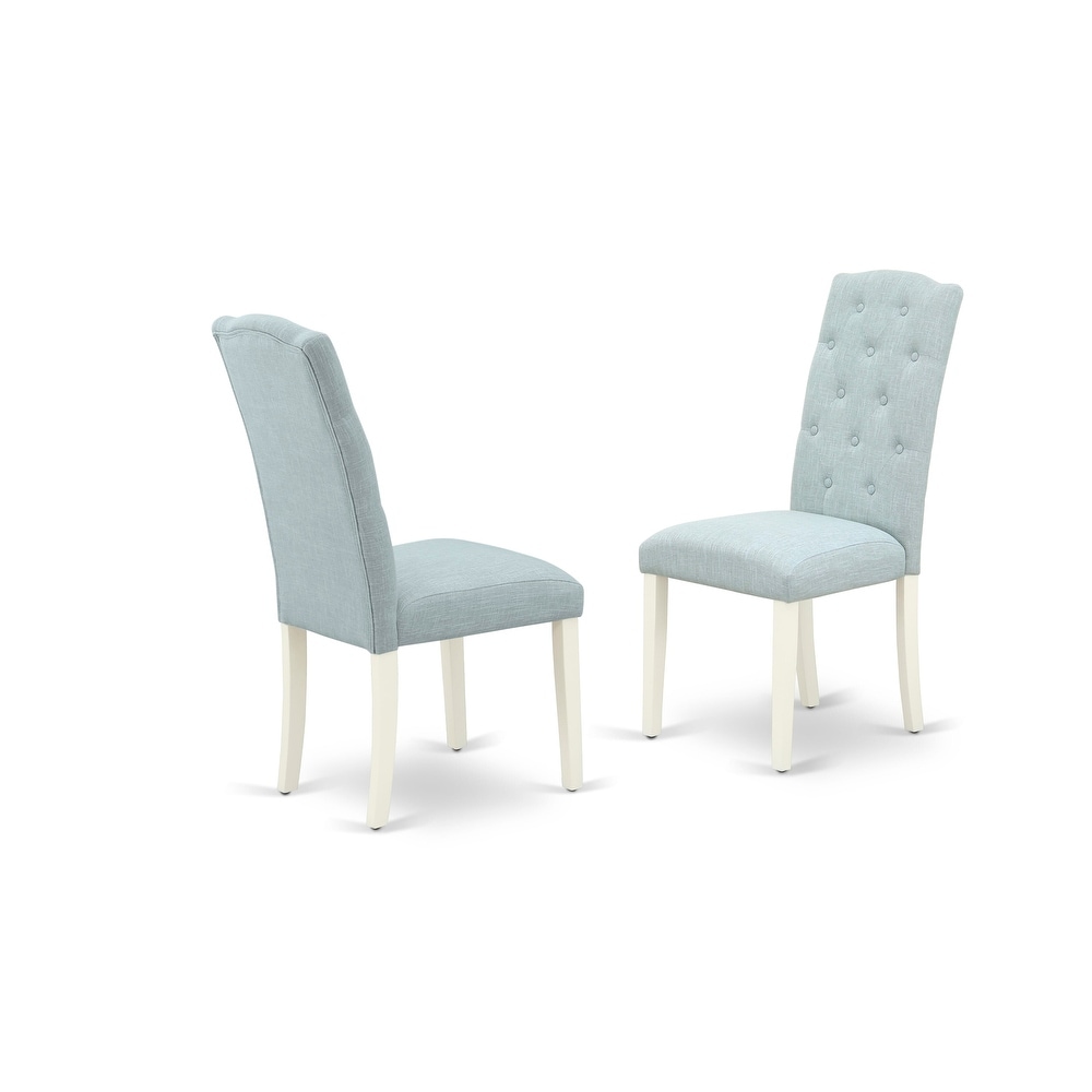 East West Furniture Dining Table Set  a Dining Table and Baby Blue Linen Fabric Upholstered Chairs  Linen White(Pieces Options)