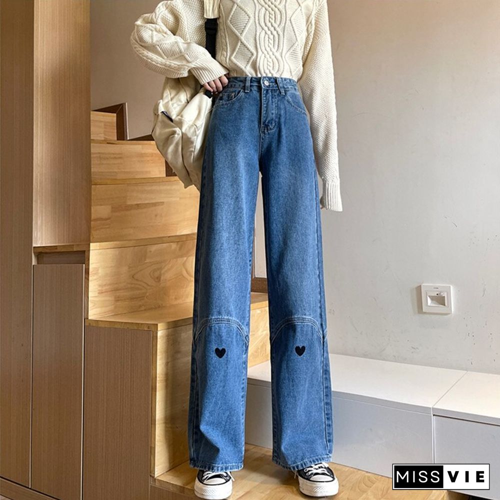 Woman Jeans High Waist Clothes Wide Leg Denim Clothing Blue Streetwear Vintage Quality Fashion Harajuku Straight Pants