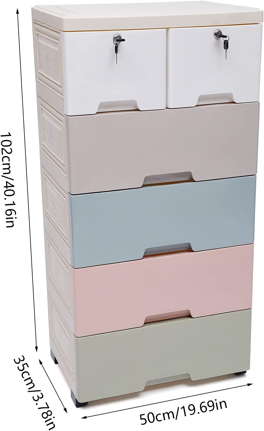 FETCOI 5 Layers Storage Cabinets 6 Drawer Plastic Cabinet Dresser Closet Clothes Storage (Macaron color)