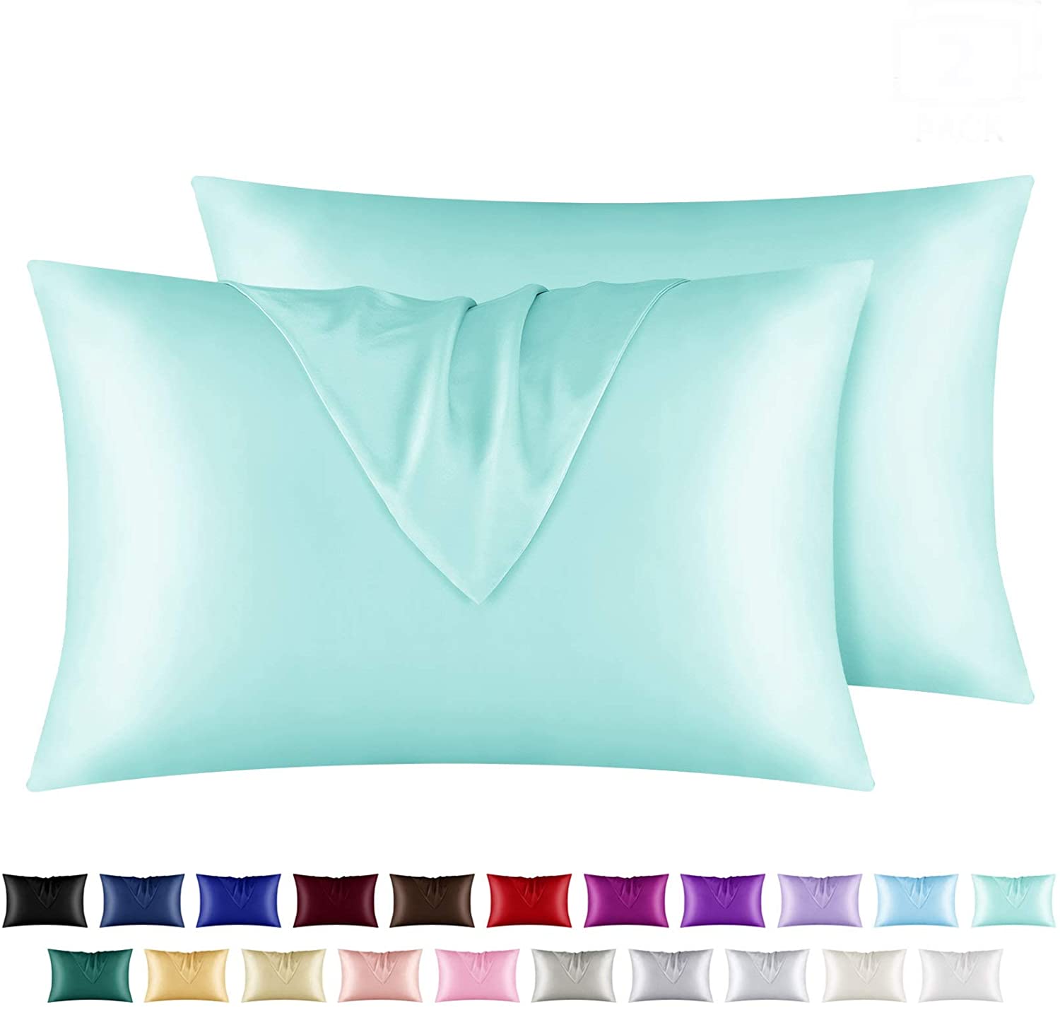 Satin Pillowcase for Hair and Skin, 2 pcs Silky Pillowcases with Envelop Closure