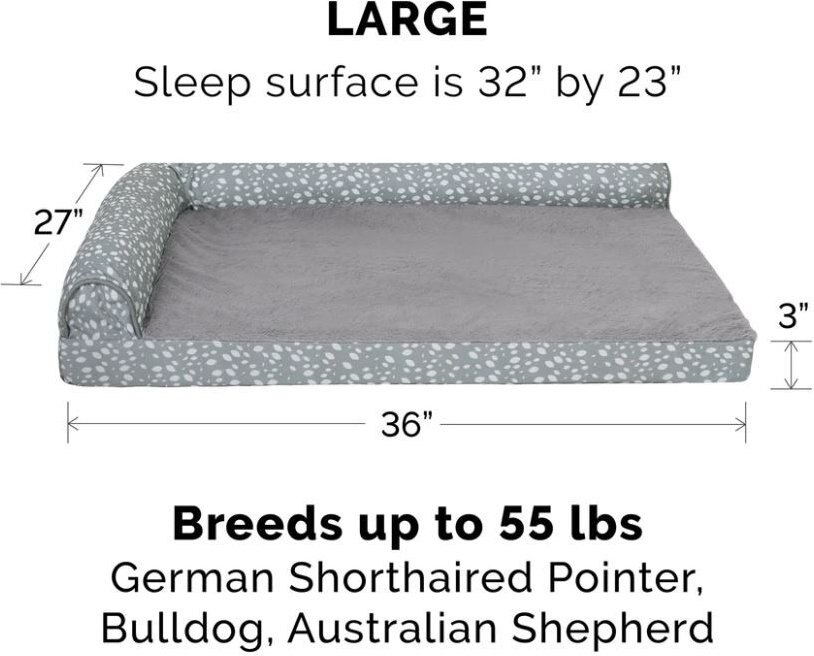 FurHaven Plush Fur and Almond Print Memory Foam Top Deluxe L-Chaise Sofa Cat and Dog Bed