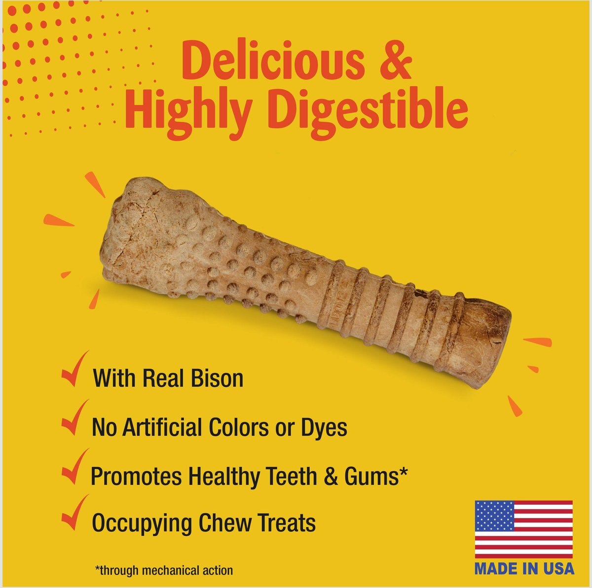 Nylabone Nubz WILD Natural Long Lasting Edible Bison Flavor Dog Chews， X-Large