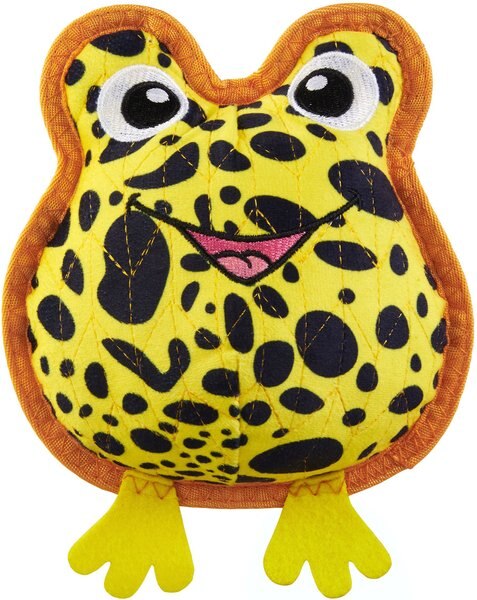 Outward Hound Xtreme Seamz Dart Frog Squeaky Durable Dog Toy， Yellow， Medium