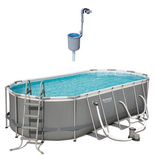 Bestway 18 ft. Power Steel Swimming Pool Set with Surface Skimmer Debris Cleaner 56711E-BW + 58233E-BW