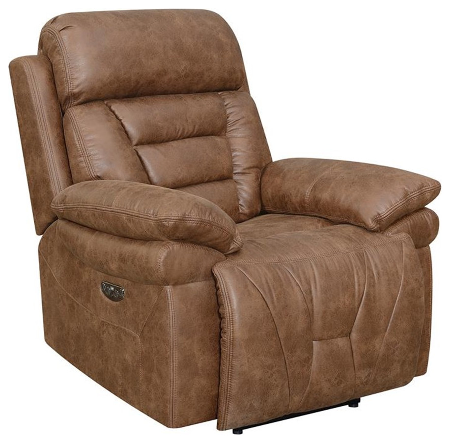 Bowery Hill Transitional Cinnamon Faux Leather Power Recliner Chair   Contemporary   Recliner Chairs   by Homesquare  Houzz