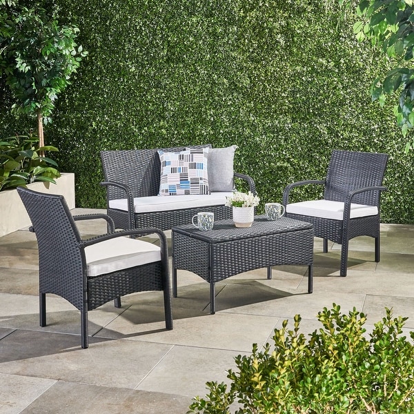 Cordoba Outdoor Wicker 4piece Conversation Set with Cushions by Christopher Knight Home