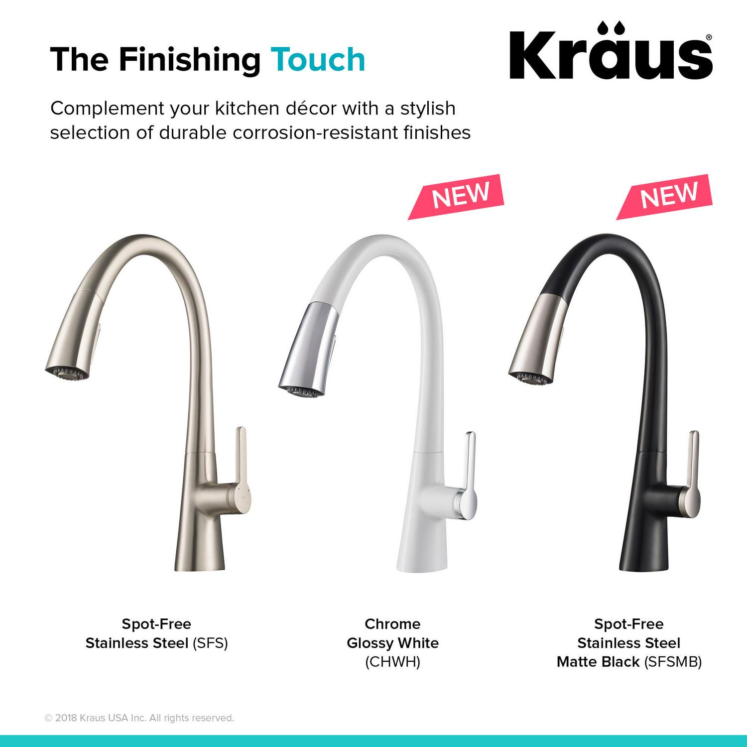 KRAUS Nolen Dual Function Pull-Down Kitchen Faucet， Chrome/White Finish