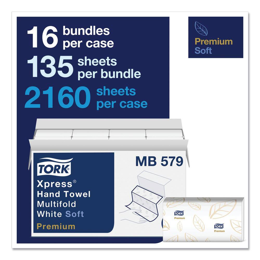 TORK 9.13 in. x 9.5 in. Premium Soft Xpress 3-Panel Multi-Fold 2-Ply Folded Paper Towels (135Pack 16-PacksCarton) TRKMB579