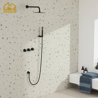 Hlihome 1-spray pattern 1.8 GPM 10 in. Wall Mount dual shower head and handheld shower head in matte black DK-1002MB