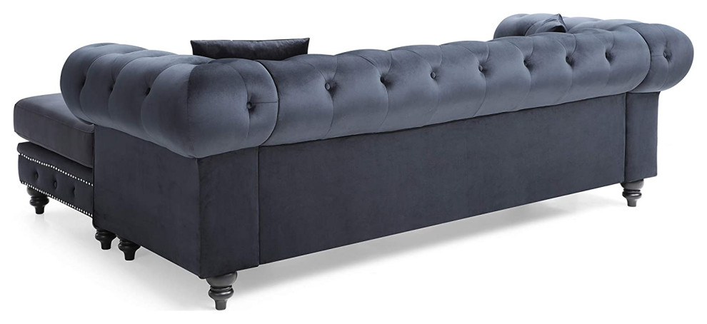 Midcentury Sectional Sofa  Velvet Seat With Tufted Back  ampRolled Arms   Traditional   Sectional Sofas   by Declusia  Houzz