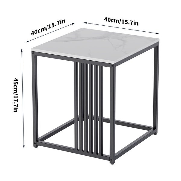 15.7 Inch Industrial Style Marble Top Square Side Table