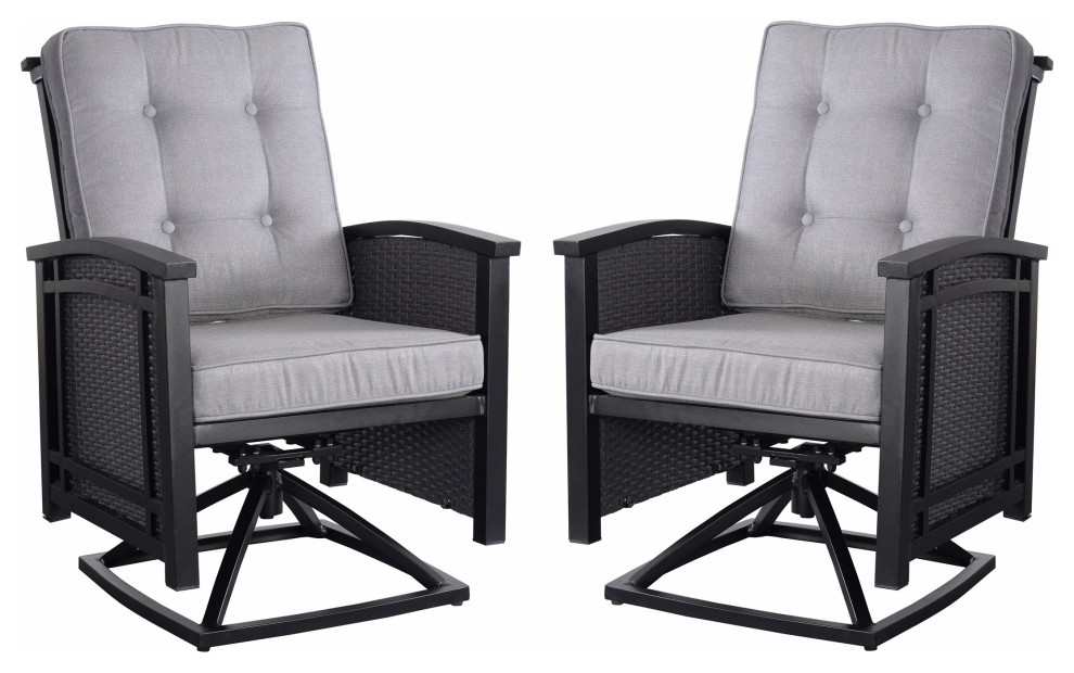 Set of 2 Palmetto Aluminum Swivel Chairs  Black/Gray   Tropical   Outdoor Dining Chairs   by Pebble Lane Living  Houzz