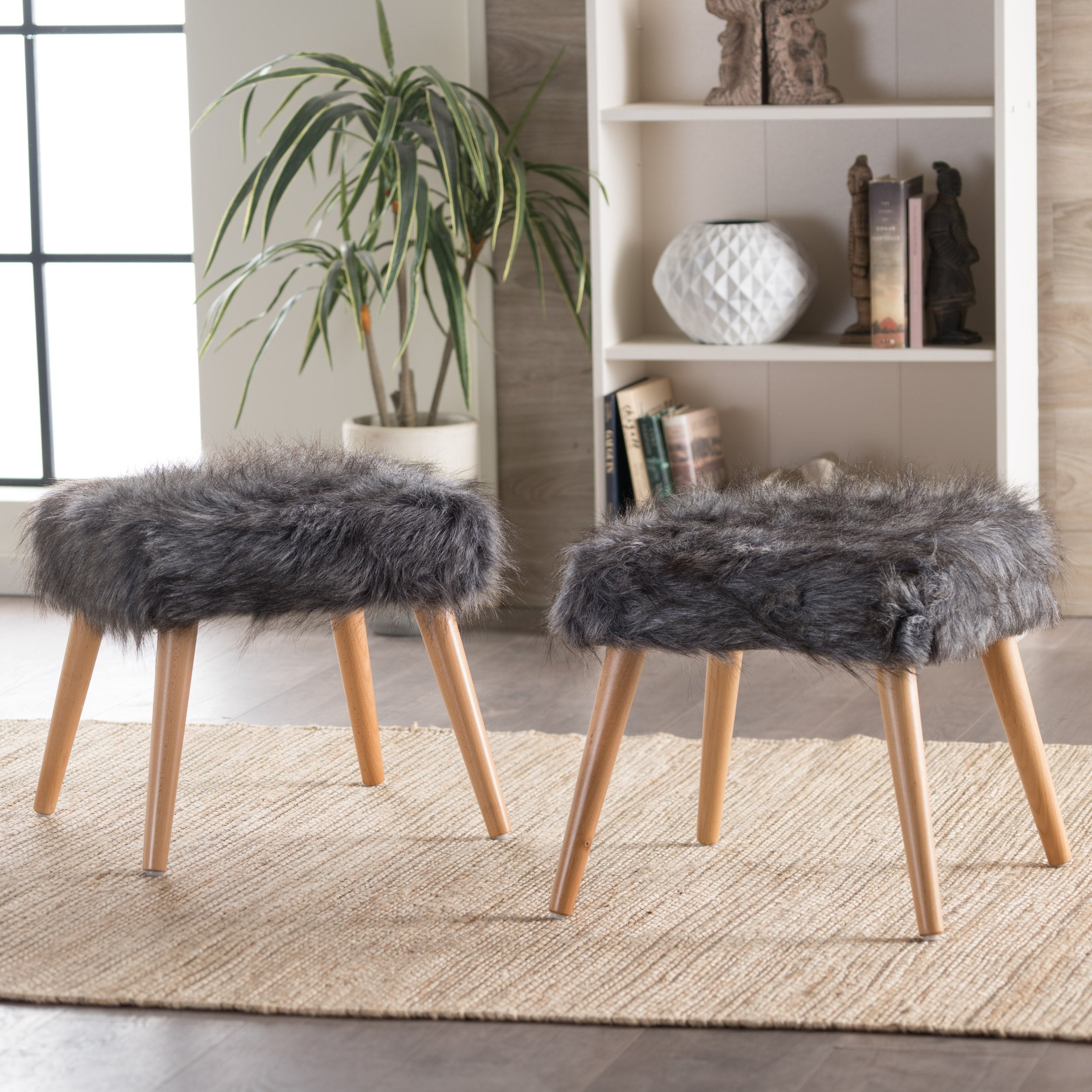 Hussey Glam Boho Faux Fur Ottoman Stool