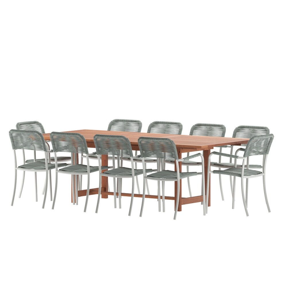 Amazonia Curry Aluminum/Eucalyptus 11 piece Outdoor Extending Dining Set