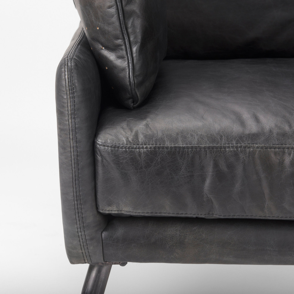 Cochrane 34.5Lx33Wx32.5H Black Leather Wrapped Chair   Midcentury   Armchairs And Accent Chairs   by Mercana  Houzz