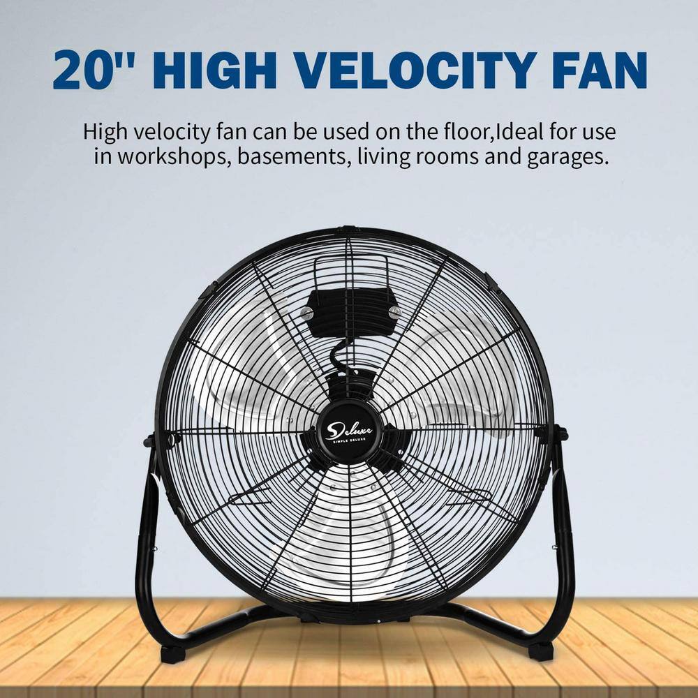 Tidoin 20 in. 3-Speed High Velocity Heavy Duty Metal Industrial Floor Fans (2-Pack)Oscillating Quiet for OutdoorIndoor Black DHS-YDW11-935