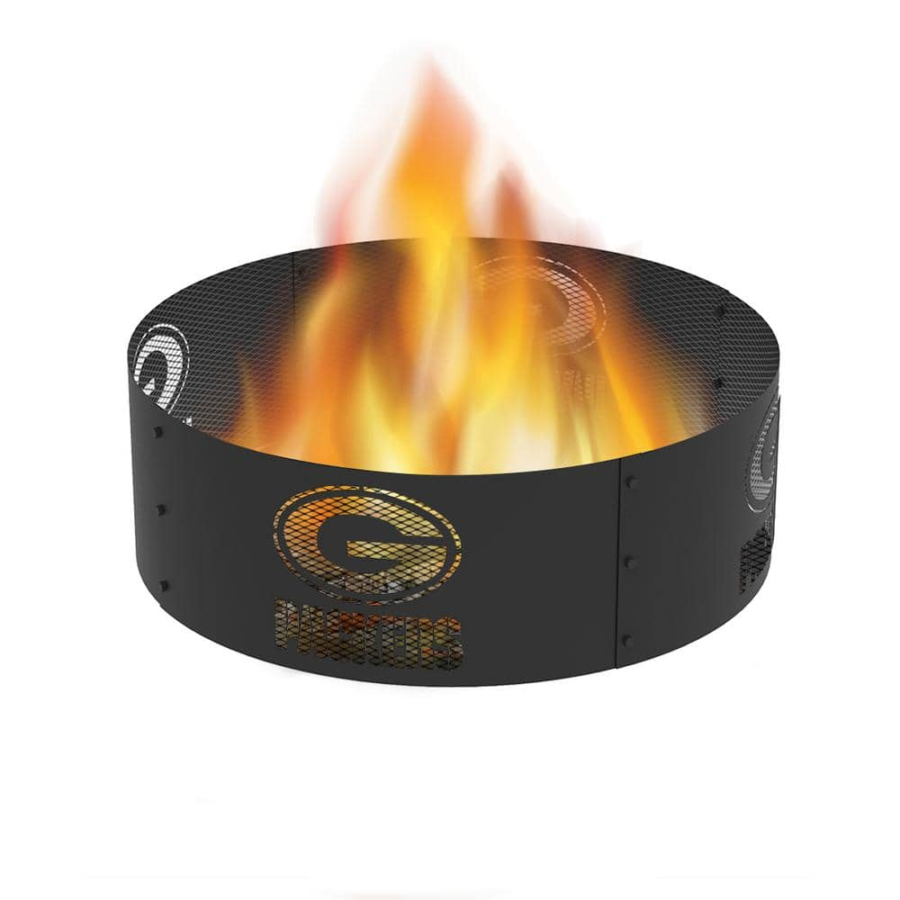 BLUE SKY OUTDOOR LIVING Decorative NFL 36 in. x 12 in. Round Steel Wood Fire Pit Ring - Green Bay Packers FR361208-GBP