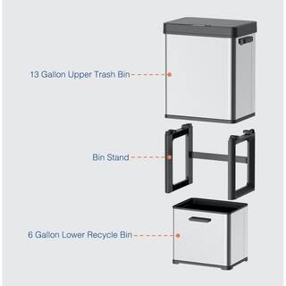 eModernDecor Cozy Block 20 Gal. Black Steel Automatic Trash Can Touchless Motion Sensor Bin Soft Close Lid 75 l Large Capacity HN-ZN02-20-BLK