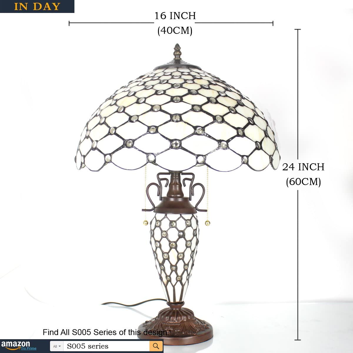 GEDUBIUBOO Tiffany Lamp Cream Stained Glass Crystal Pear Bead Mather-Daughter Vase Table Lamp 16X16X24 Inches Desk Reading Light Decor Bedroom Living Room  Office S005 Series