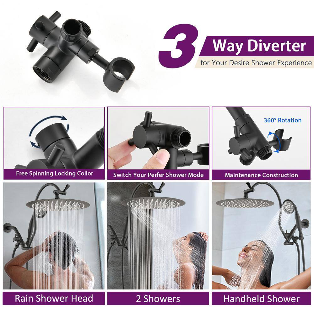 YASINU 2-Spray 10 in. Dual Shower Head Wall Mount Fixed and Handheld Shower Head 1.5 GPM in Matte Black (Valve Not Included) YNPAUL00437MB