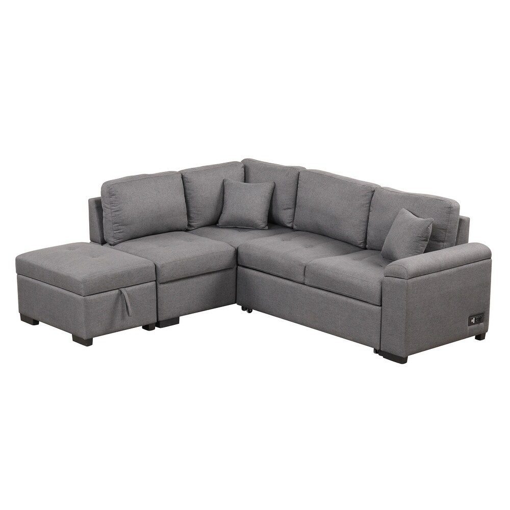 Velvet Sleeper Sectional Sofa with Pull out Bed   Storage  Dark Gray