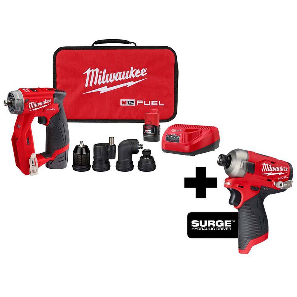 MW M12 FUEL 12V Lithium-Ion Brushless Cordless 4-in-1 Installation 38in. Drill Driver  SURGE Impact Driver Combo Kit 2505-22-2551-20