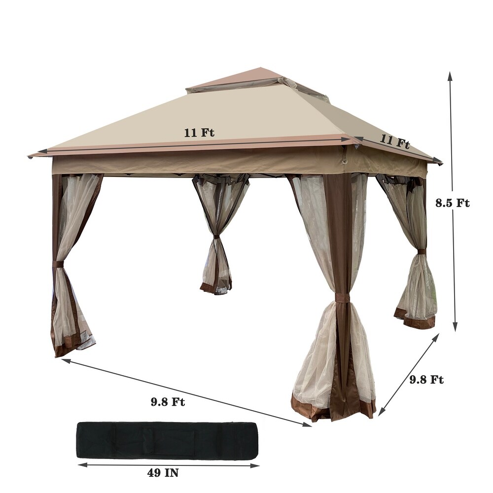 Coffee 11 x 11 ft Pop Up Gazebo with Removable Netting  Sandbags