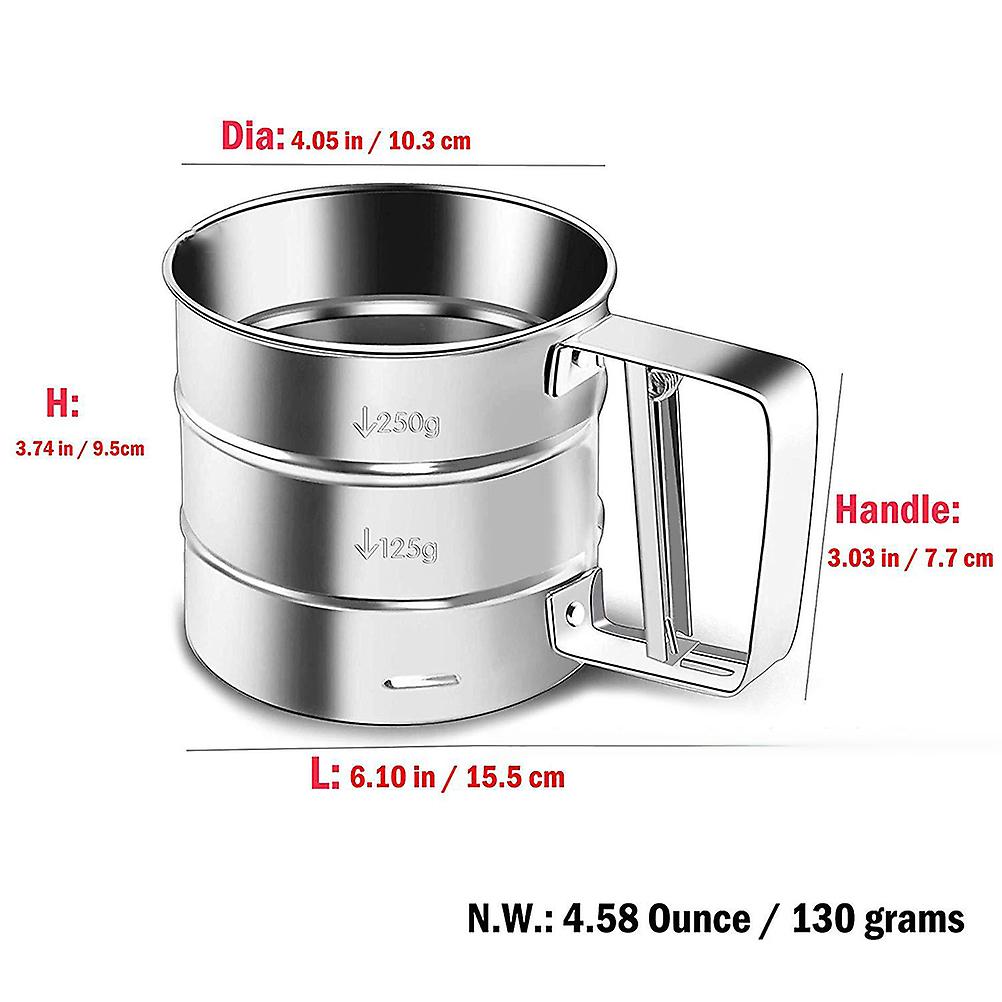 Stainless Steel Baking Shaker Sieve Cup Mesh Crank Flour Sifter with Measuring Scale