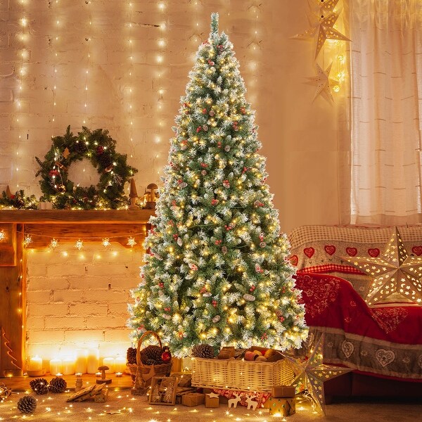 Holiday Hinged Christmas Tree with PVC Branch Tips，Warm White LED Lights