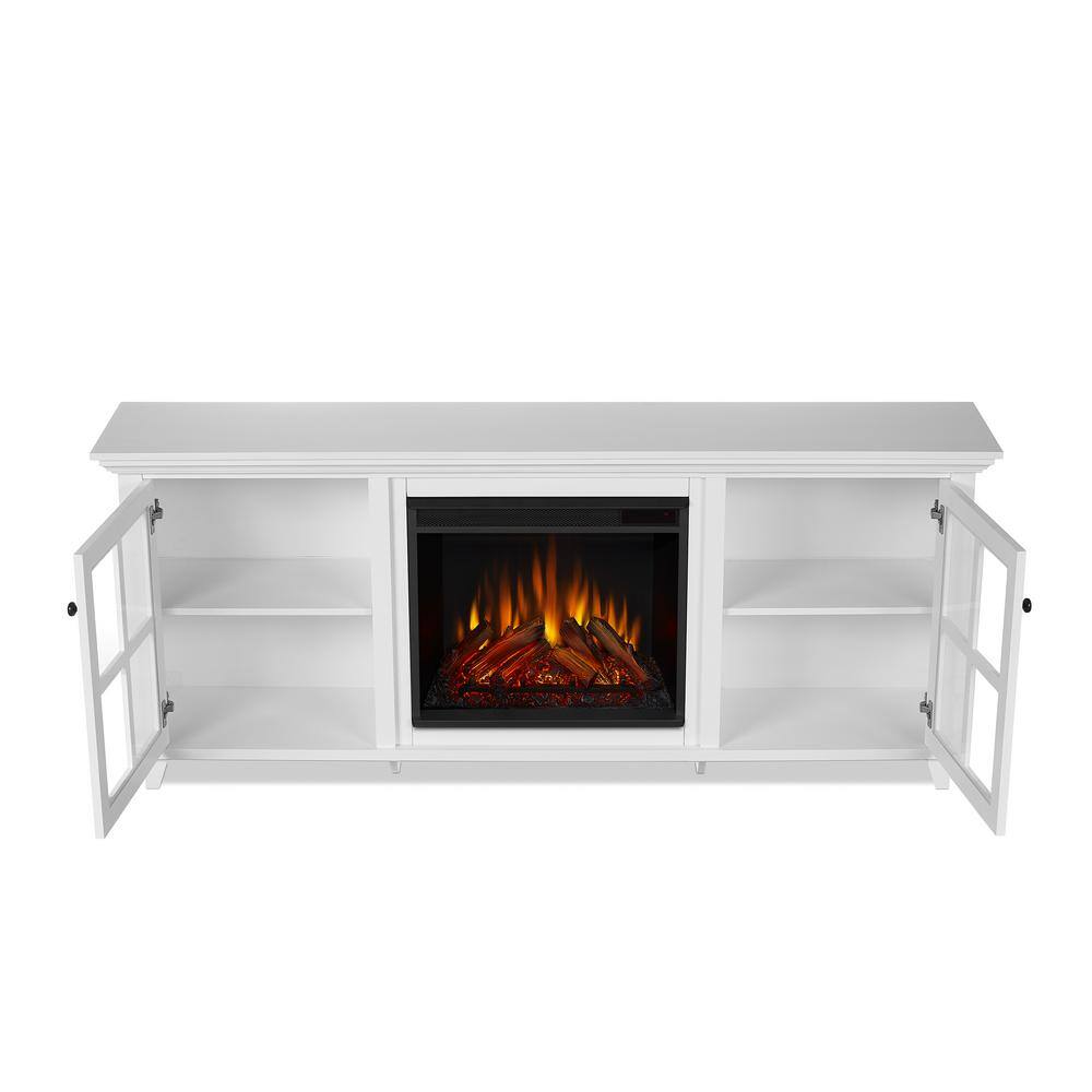 Real Flame Norwell 73 in. Freestanding Wooden Electric Fireplace TV Stand in White 7760E-W