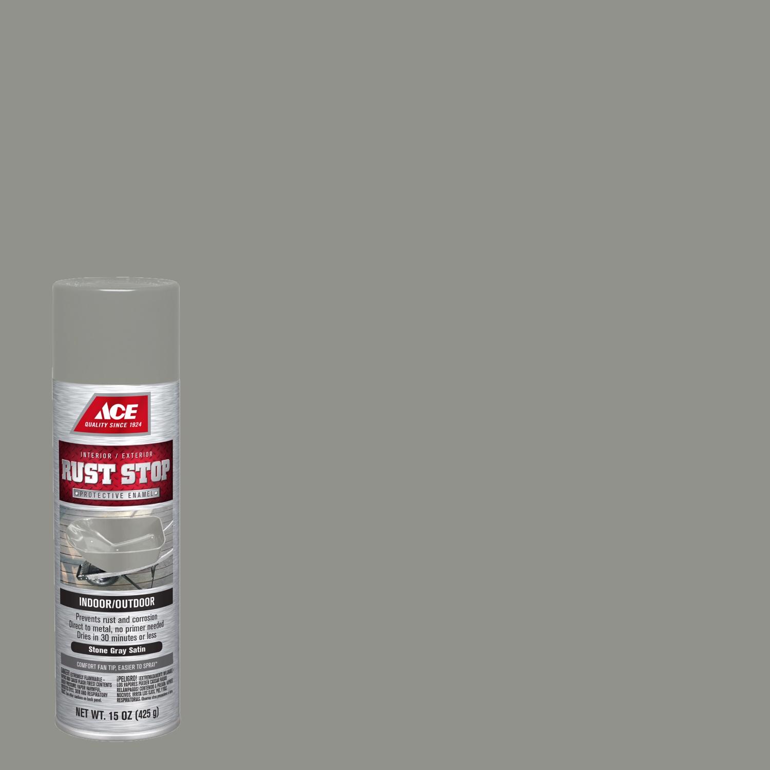 Ace Rust Stop Satin Stone Gray Protective Enamel Spray Paint 15 oz