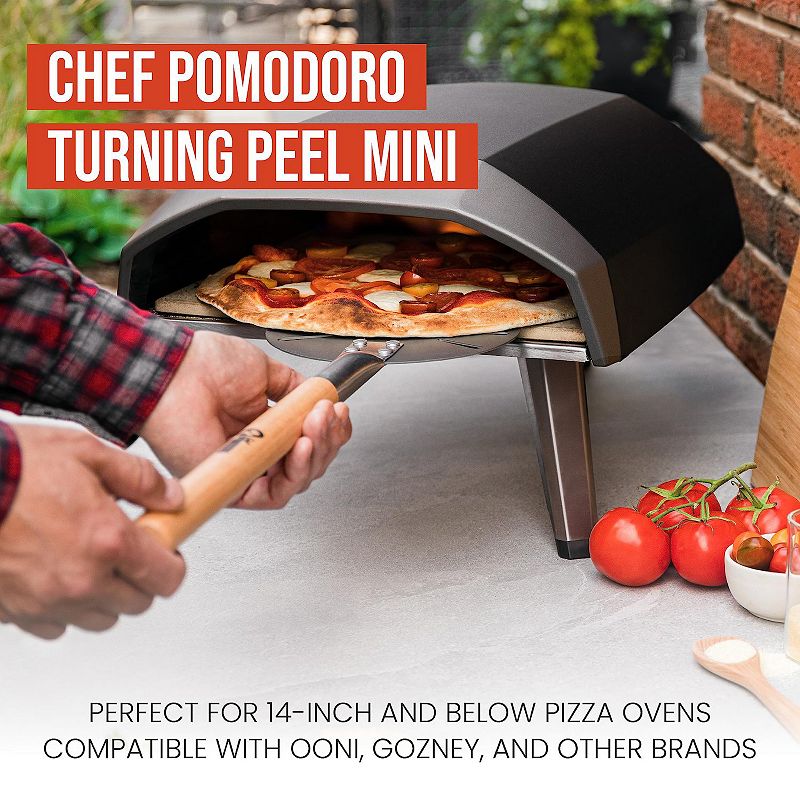 Chef Pomodoro Aluminum Turning Pizza Peel With Detachable Wood Handle For Easy Storage (7-inch)