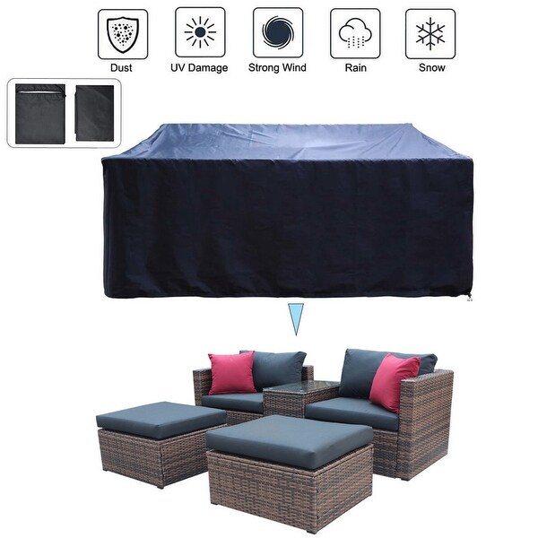 10 Pieces Outdoor Patio Sectional Conversation Sofa Set with Black Cushions and Red Pillows，Furniture Protection Cover - Overstock - 35798012