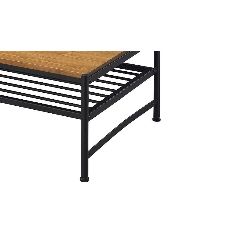 Metal and Wood Coffee Table with Slatted Bottom Shelf，Brown and Black