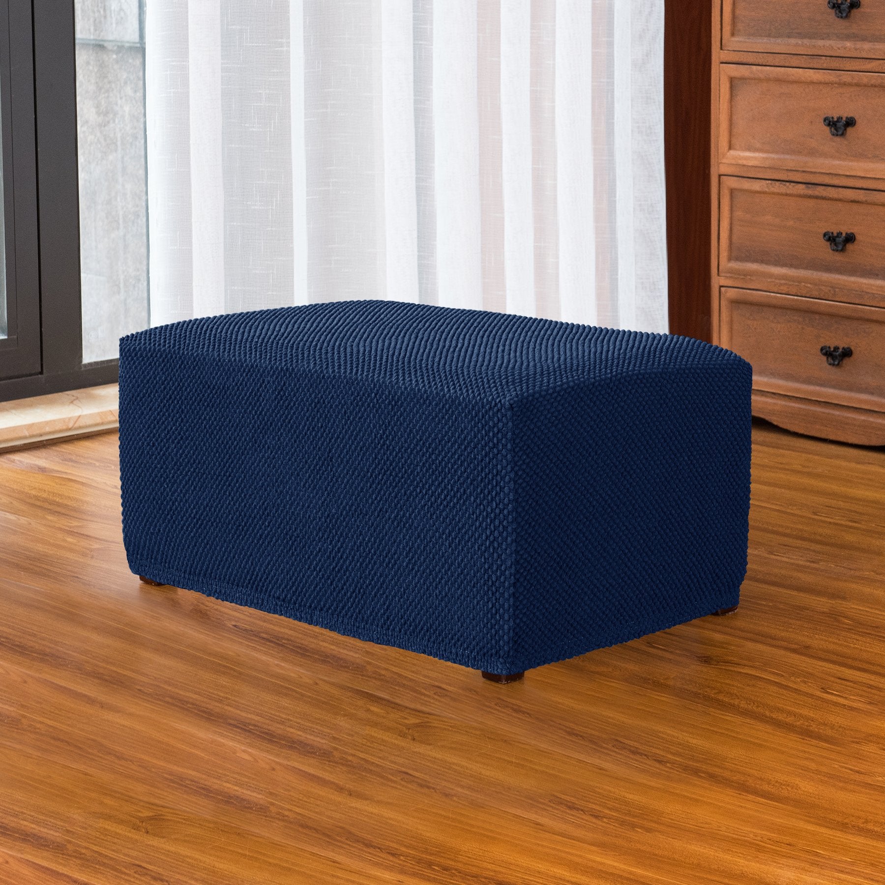 Subrtex Stretch Textured Mini Dots Ottoman Slipcover, Blue