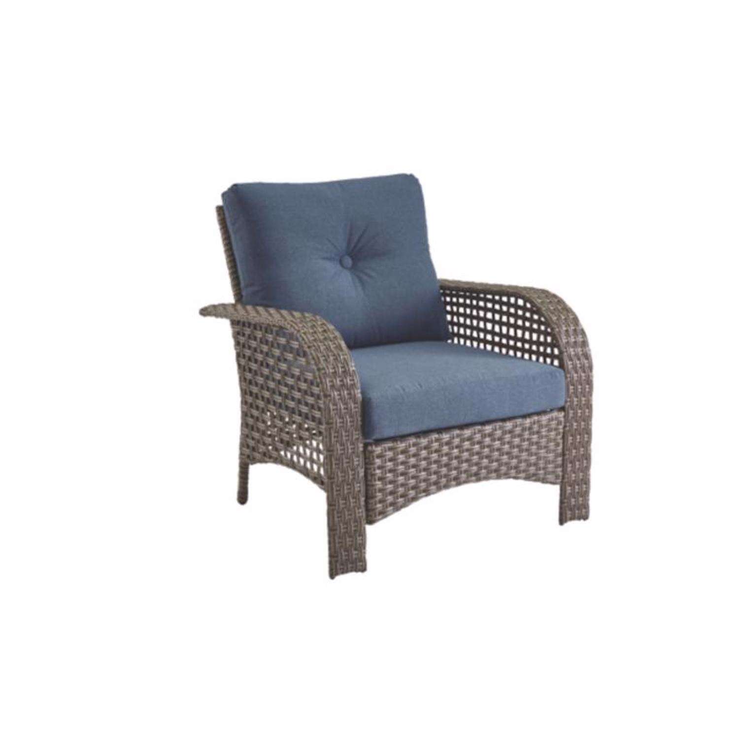 Living Accents St. Charles 4 pc Walnut Steel Wicker Deep Seating Set Navy