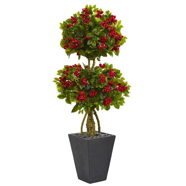 5' Double Bougainvillea Topiary Artificial Tree in Slate Planter