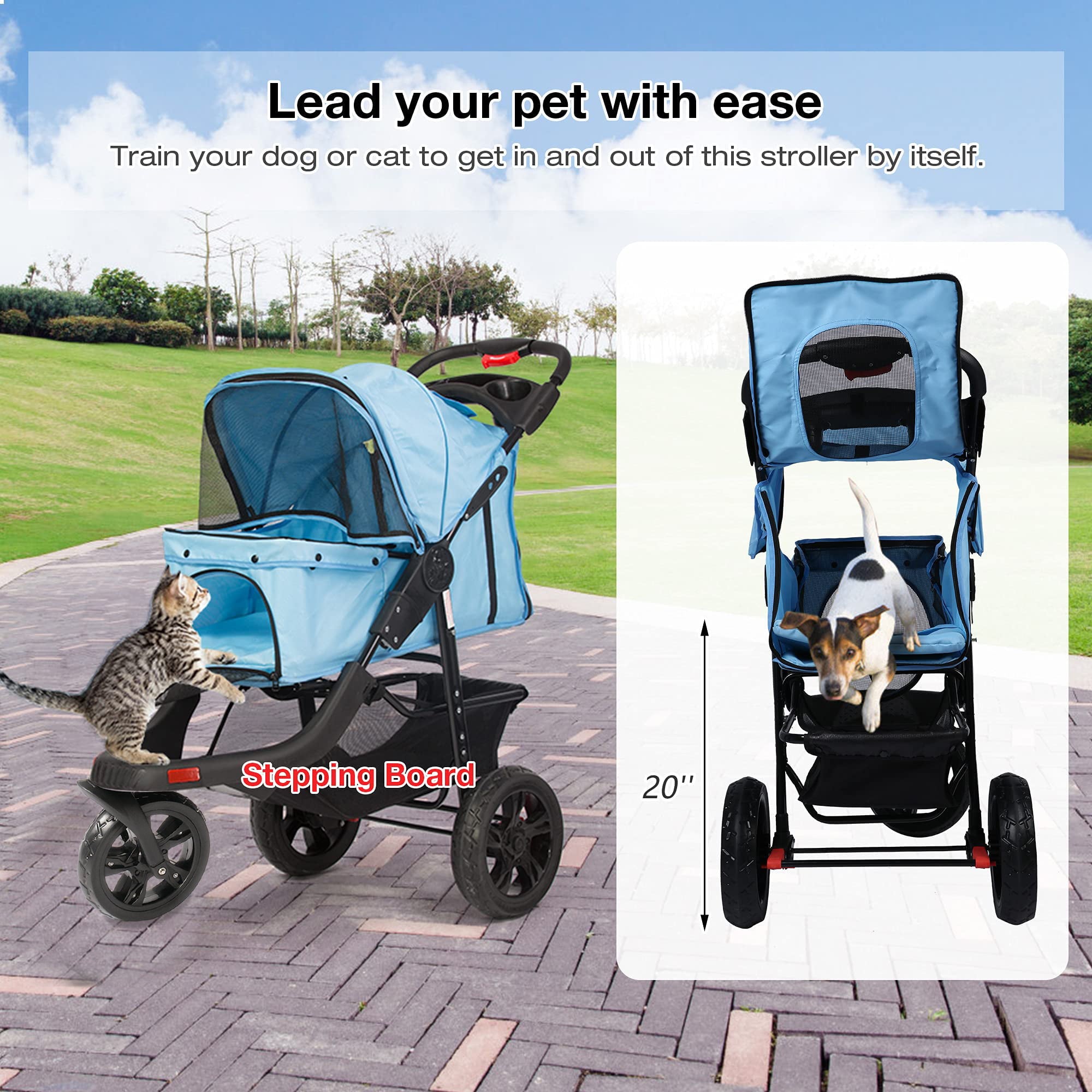 Karmas Product Pet Stroller， Foldable with Storage Basket， Wagon for Cats， Dogs， Pet Babies