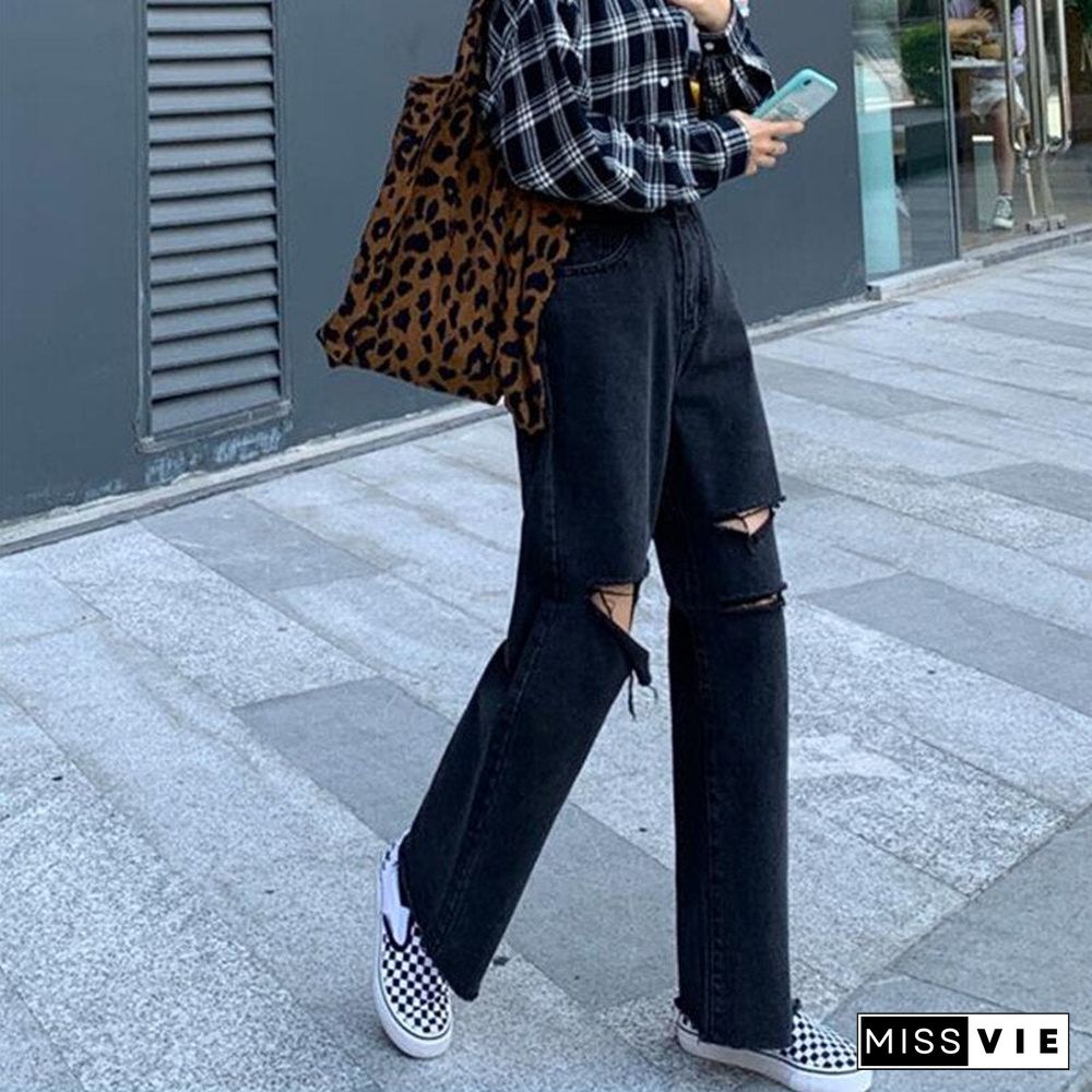 Woman Jeans Ripped High Waist Clothes Wide Leg Denim Clothing Streetwear Vintage Quality Fashion Harajuku Straight Pants