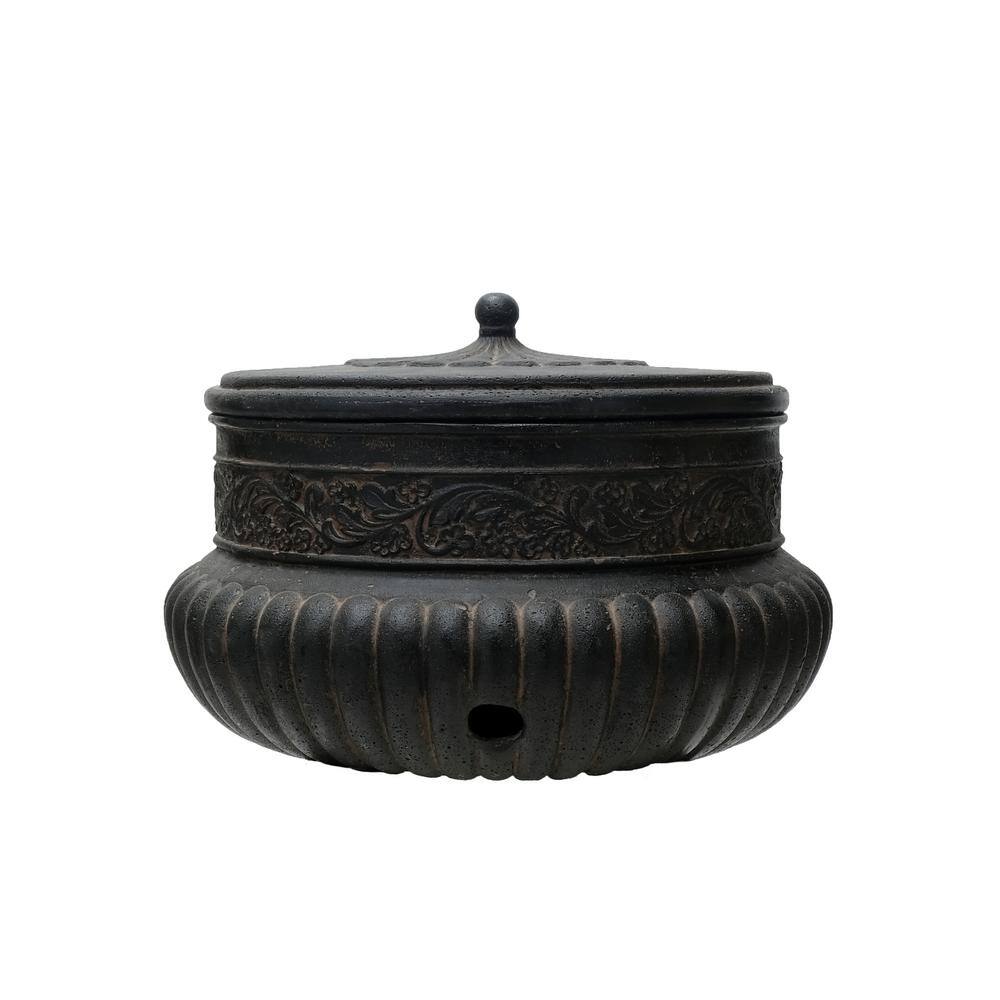 MPG 21.75 in. Dia Aged Charcoal Cast Stone Fiberglass Hose Pot PF7063AC