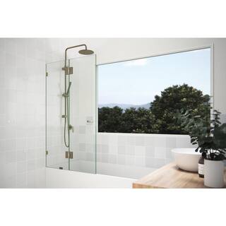 Glass Warehouse 34 in. x 58 in. Frameless Glass Hinged Bathtub Door in Satin Brass GW-B-GH-34-SB