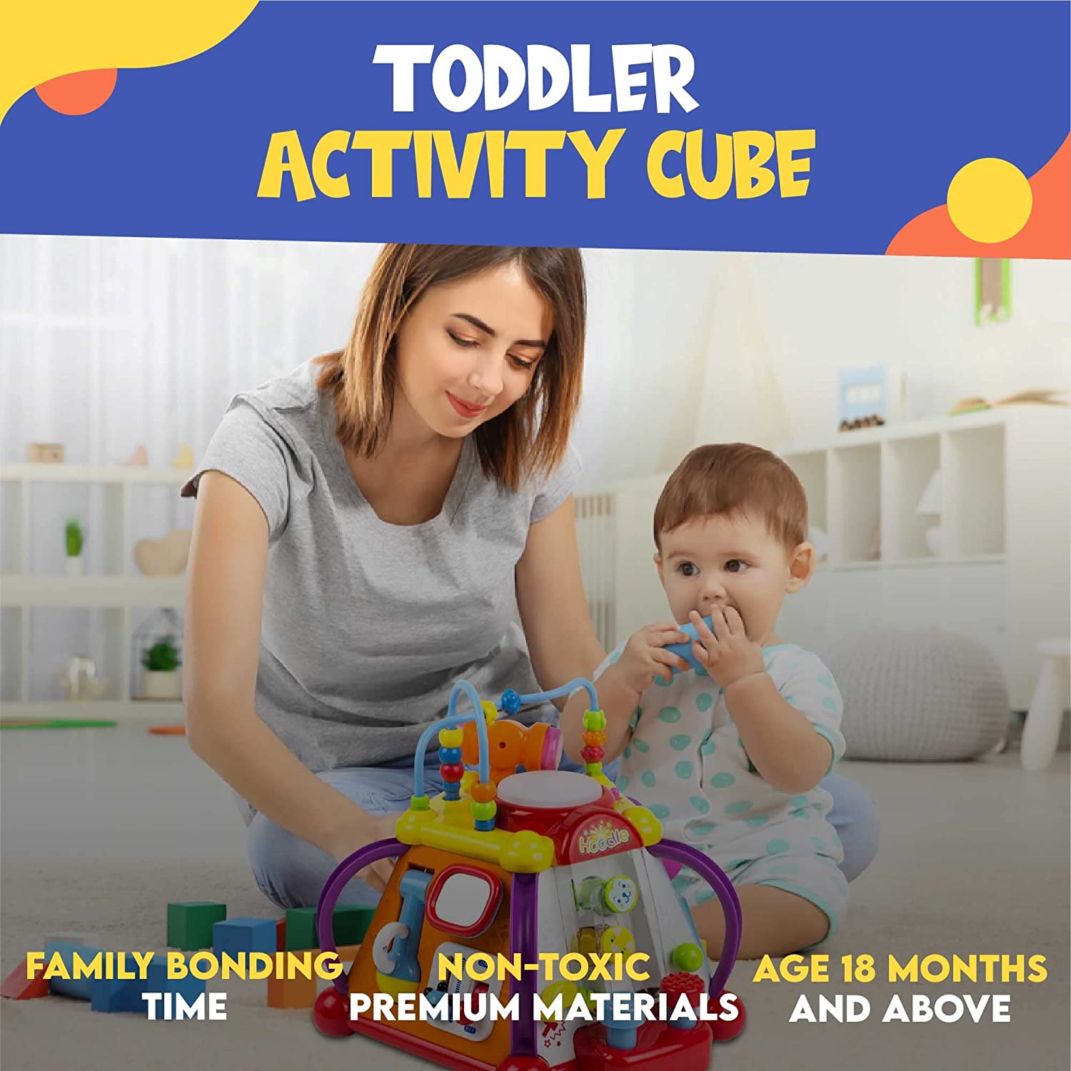 Toysery Baby Activity Center – Toddler Kids Learning and Skill Development Cube with Lights and Music. Enhance Skill Development with a 15 in 1 Game Functions Toy